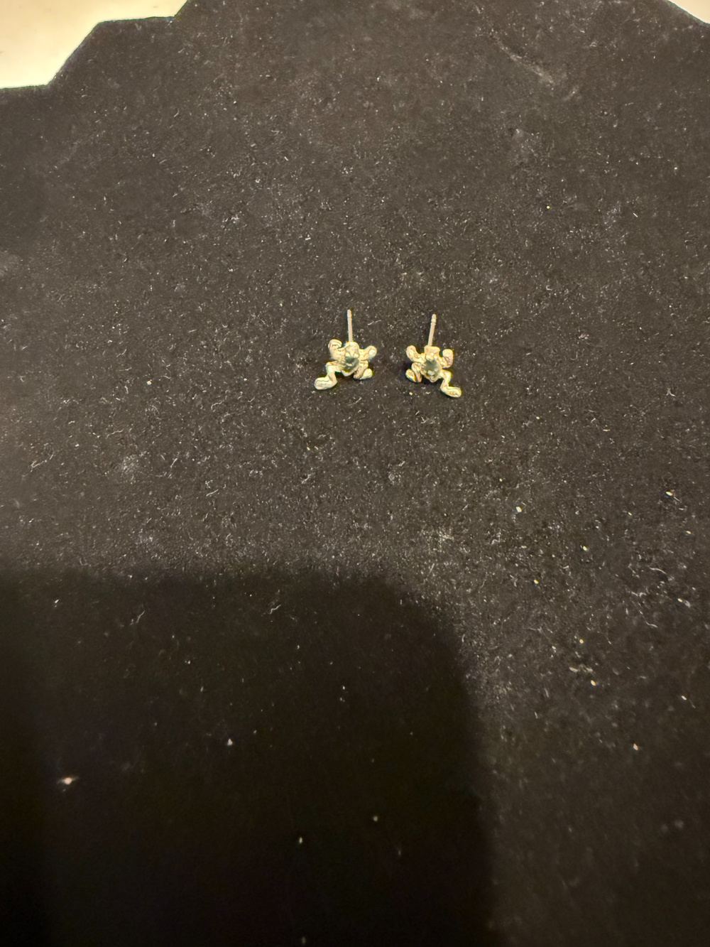 Sterling Silver Frog Stud Earrings Green Stone Tiny